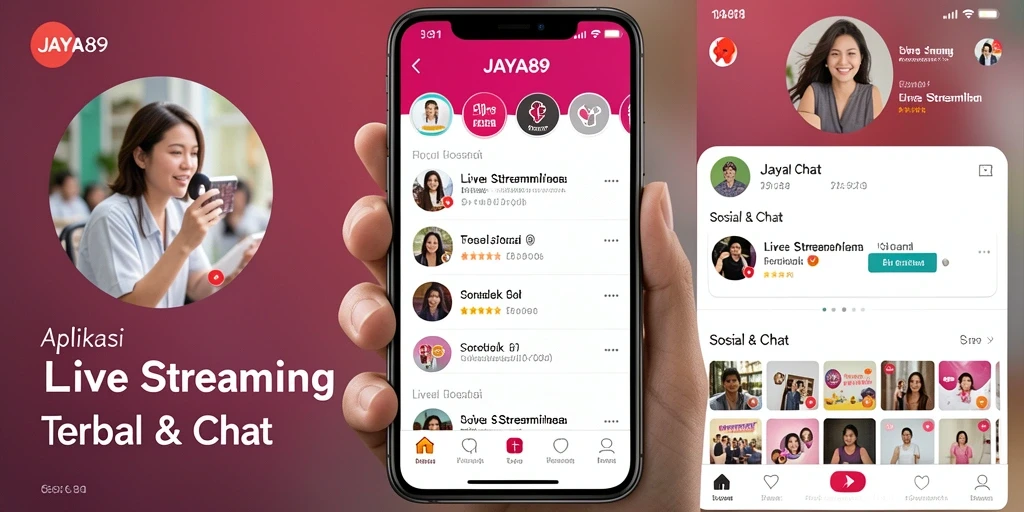 Antarmuka pengguna JAYA89 saat live streaming dengan chat interaktif.