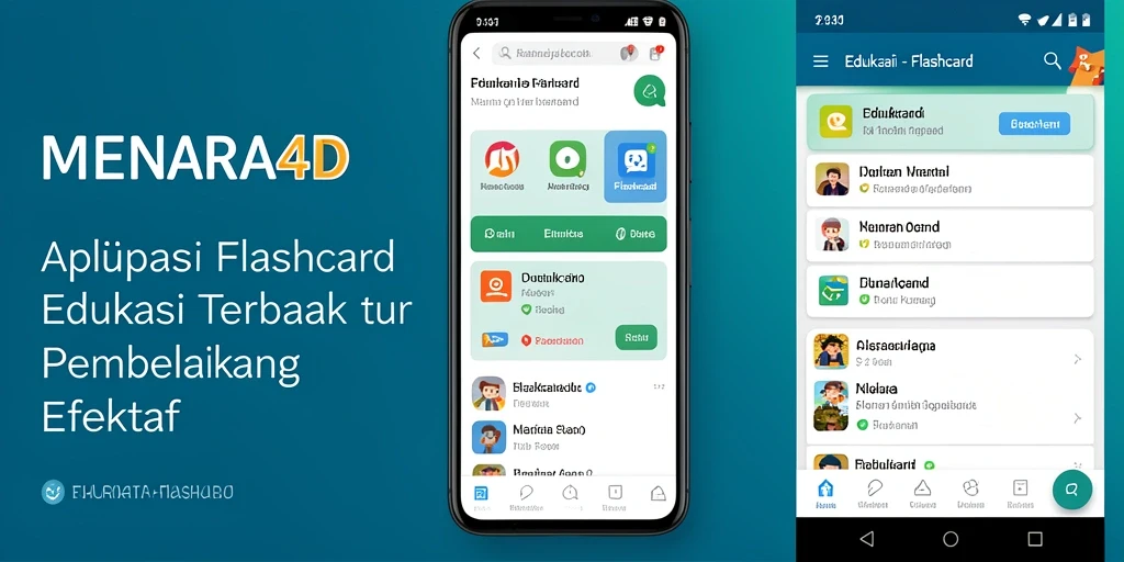 Antarmuka aplikasi MENARA4D yang interaktif untuk belajar dengan flashcard.
