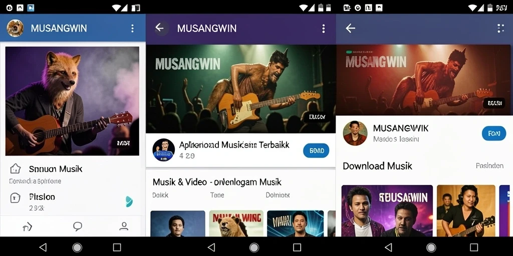 Tampilan antarmuka MUSANGWIN yang sederhana dan modern untuk Download Musik.