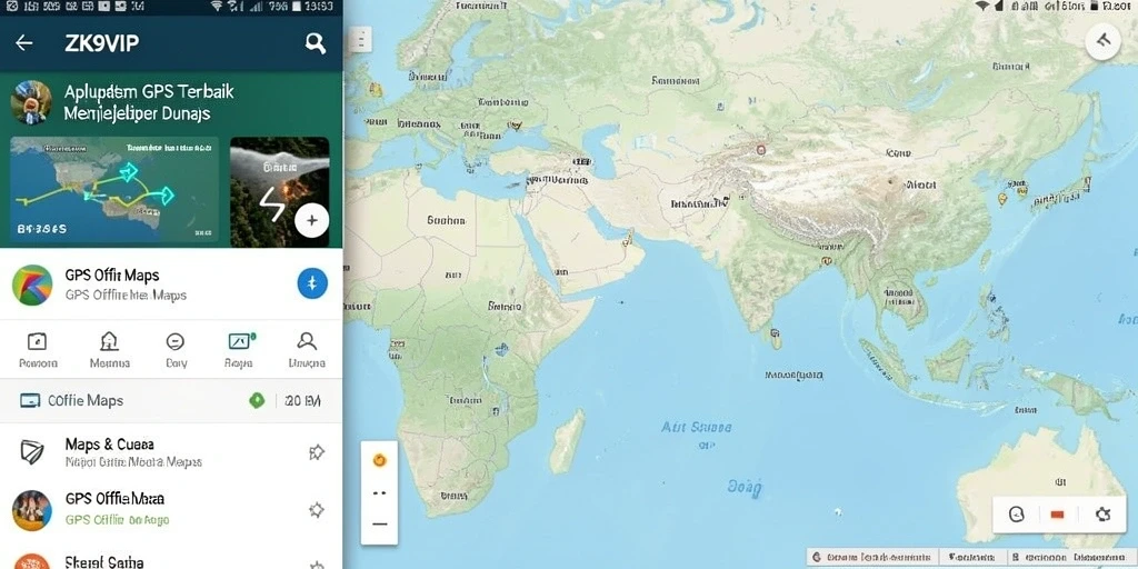 Antarmuka aplikasi ZK9VIP dengan peta GPS Offline yang interaktif.